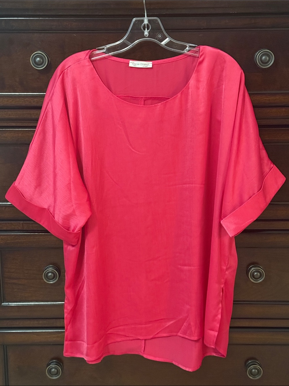 Bright Raspberry Short-Sleeve Scoop Neck Tunic
